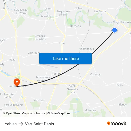 Yebles to Vert-Saint-Denis map