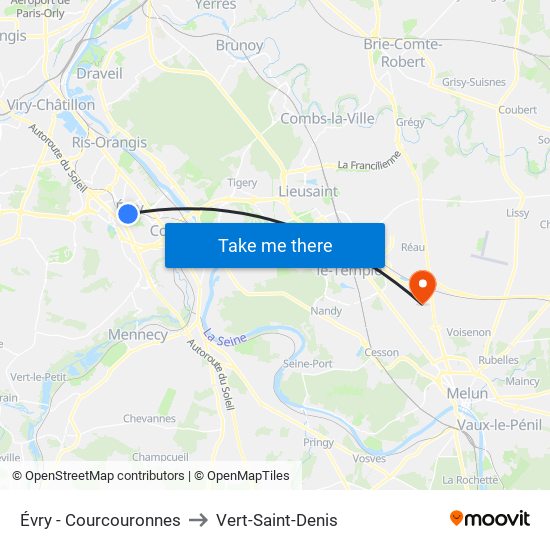 Évry - Courcouronnes to Vert-Saint-Denis map