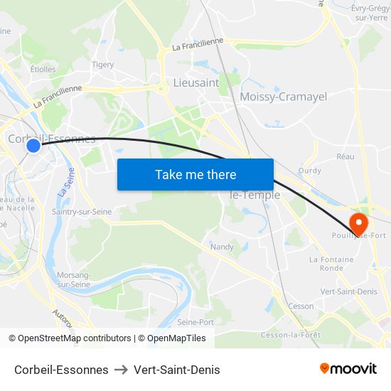 Corbeil-Essonnes to Vert-Saint-Denis map