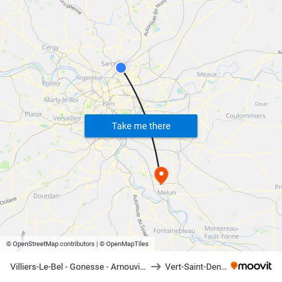 Villiers-Le-Bel - Gonesse - Arnouville to Vert-Saint-Denis map