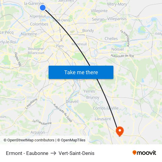 Ermont - Eaubonne to Vert-Saint-Denis map
