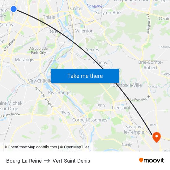 Bourg-La-Reine to Vert-Saint-Denis map