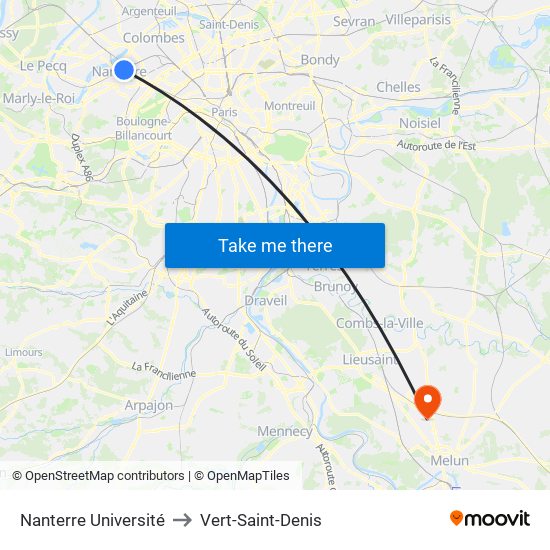 Nanterre Université to Vert-Saint-Denis map