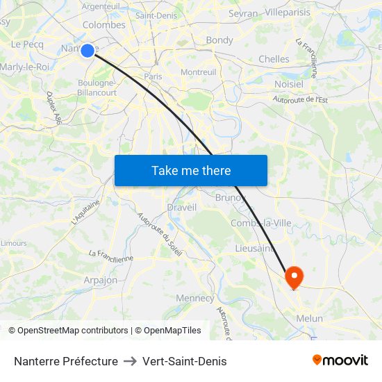 Nanterre Préfecture to Vert-Saint-Denis map