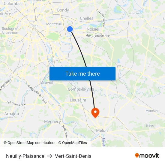 Neuilly-Plaisance to Vert-Saint-Denis map