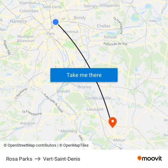Rosa Parks to Vert-Saint-Denis map