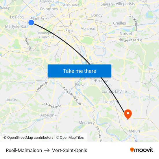 Rueil-Malmaison to Vert-Saint-Denis map