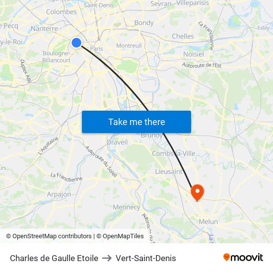 Charles de Gaulle Etoile to Vert-Saint-Denis map