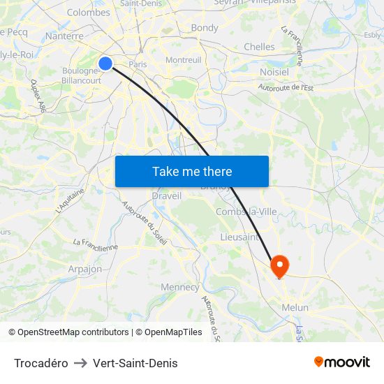 Trocadéro to Vert-Saint-Denis map