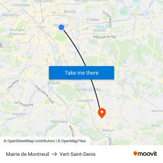 Mairie de Montreuil to Vert-Saint-Denis map