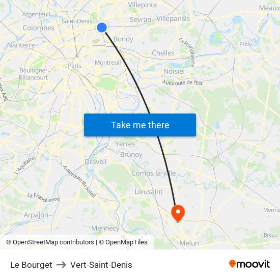 Le Bourget to Vert-Saint-Denis map