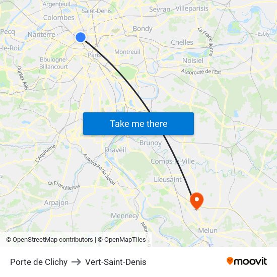 Porte de Clichy to Vert-Saint-Denis map