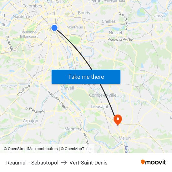 Réaumur - Sébastopol to Vert-Saint-Denis map