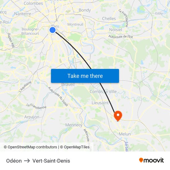 Odéon to Vert-Saint-Denis map