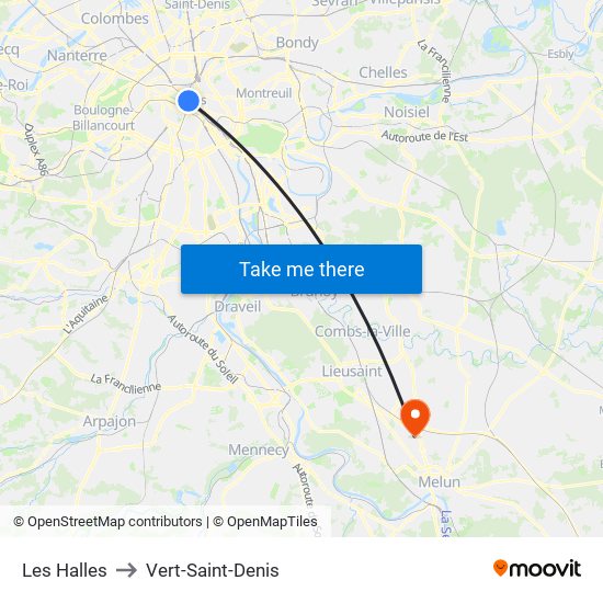 Les Halles to Vert-Saint-Denis map