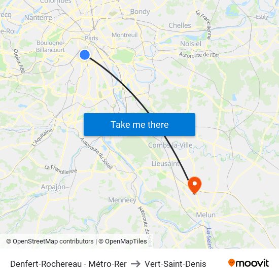 Denfert-Rochereau - Métro-Rer to Vert-Saint-Denis map