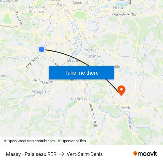 Massy - Palaiseau RER to Vert-Saint-Denis map