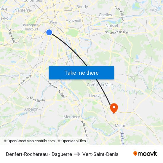 Denfert-Rochereau - Daguerre to Vert-Saint-Denis map