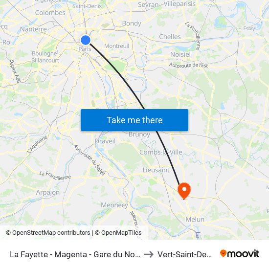 La Fayette - Magenta - Gare du Nord to Vert-Saint-Denis map