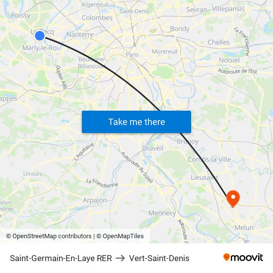 Saint-Germain-En-Laye RER to Vert-Saint-Denis map
