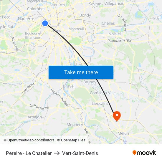 Pereire - Le Chatelier to Vert-Saint-Denis map