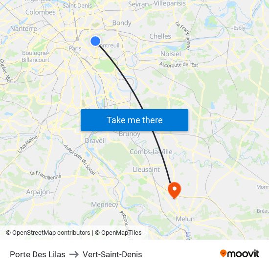 Porte Des Lilas to Vert-Saint-Denis map