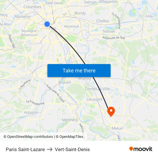 Paris Saint-Lazare to Vert-Saint-Denis map