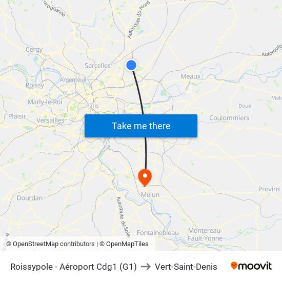 Roissypole - Aéroport Cdg1 (G1) to Vert-Saint-Denis map