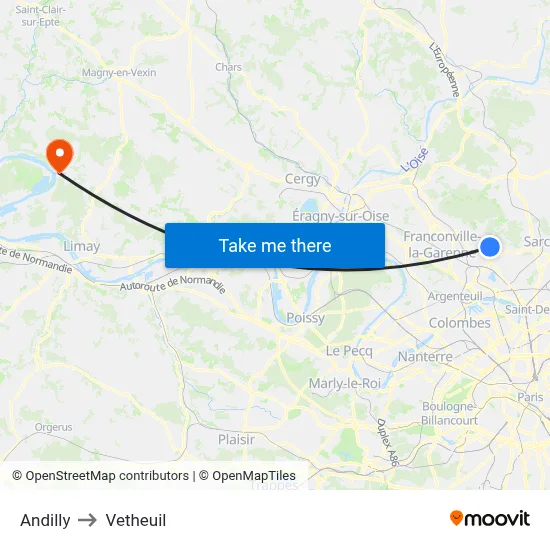 Andilly to Vetheuil map