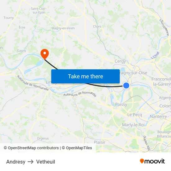 Andresy to Vetheuil map