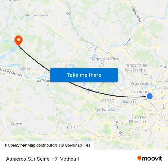 Asnieres-Sur-Seine to Vetheuil map
