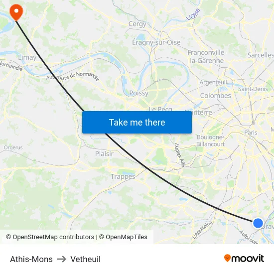 Athis-Mons to Vetheuil map