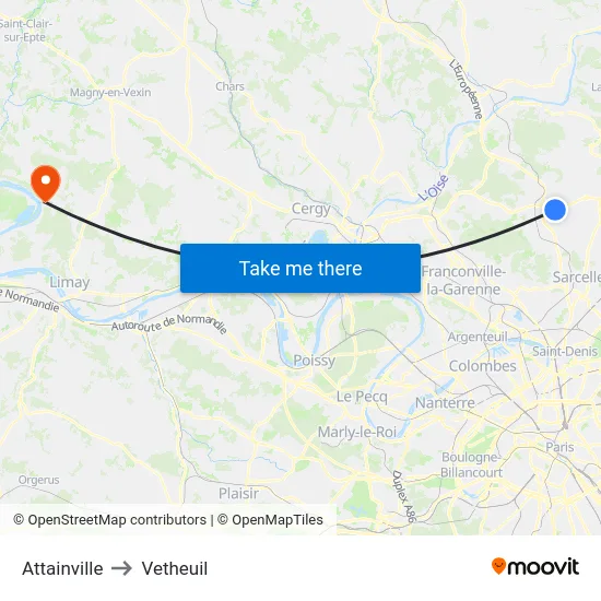 Attainville to Vetheuil map