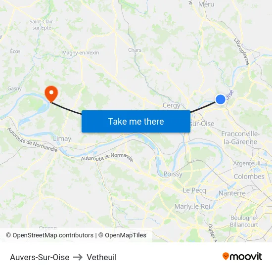 Auvers-Sur-Oise to Vetheuil map