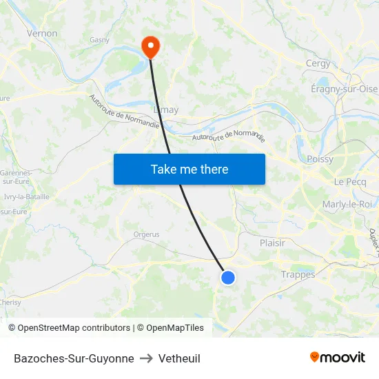Bazoches-Sur-Guyonne to Vetheuil map