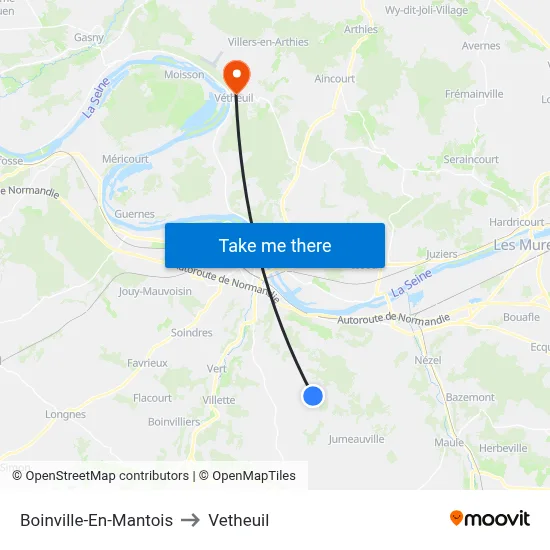 Boinville-En-Mantois to Vetheuil map
