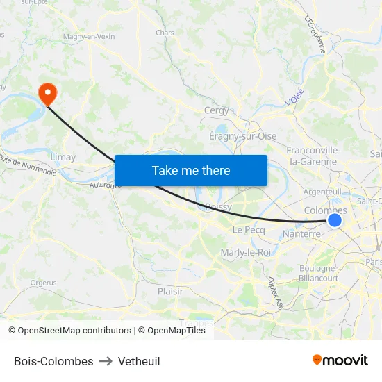 Bois-Colombes to Vetheuil map