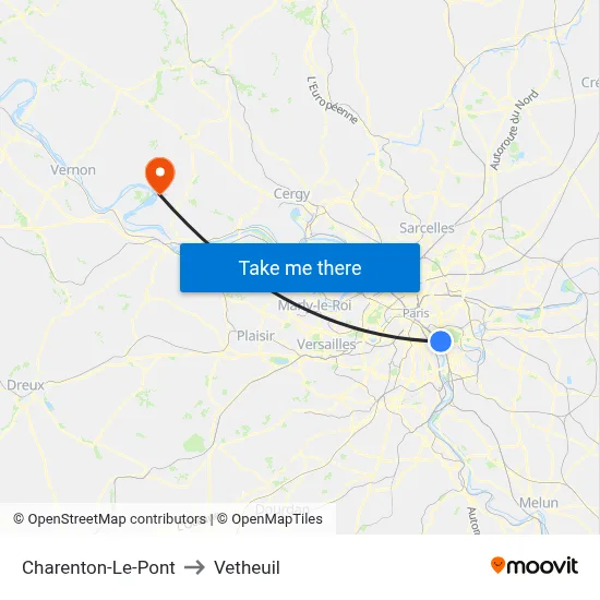 Charenton-Le-Pont to Vetheuil map
