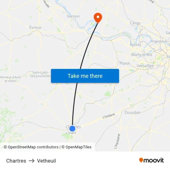 Chartres to Vetheuil map