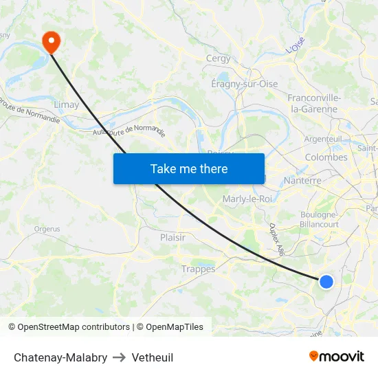 Chatenay-Malabry to Vetheuil map