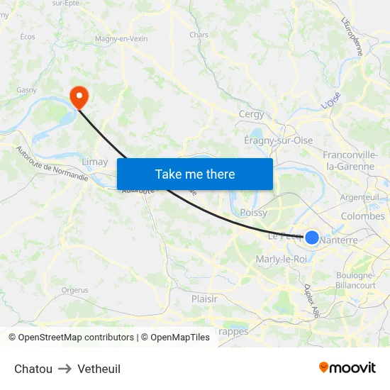 Chatou to Vetheuil map