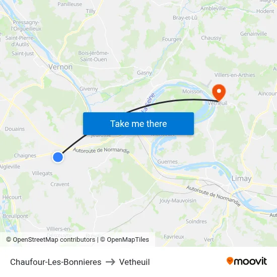 Chaufour-Les-Bonnieres to Vetheuil map