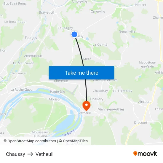 Chaussy to Vetheuil map