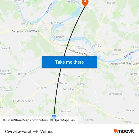 Civry-La-Foret to Vetheuil map