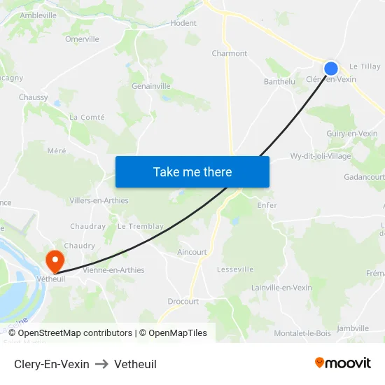 Clery-En-Vexin to Vetheuil map