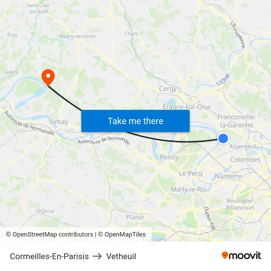 Cormeilles-En-Parisis to Vetheuil map