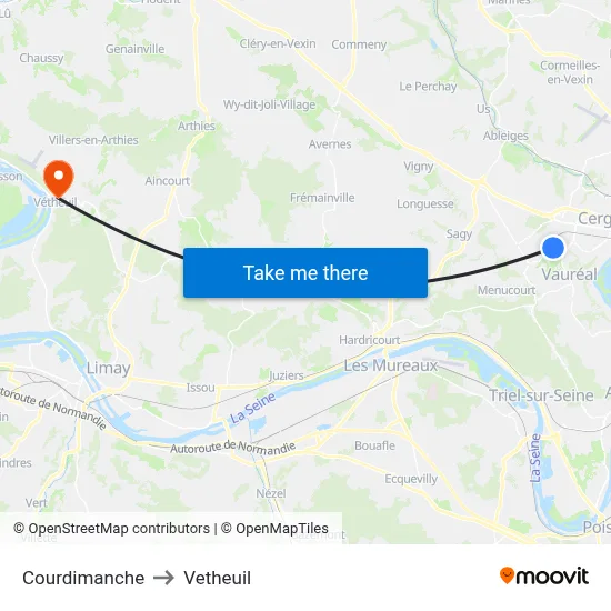 Courdimanche to Vetheuil map