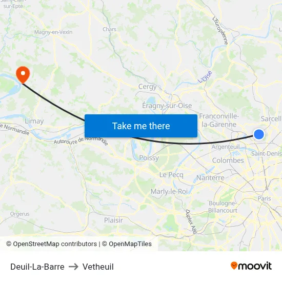 Deuil-La-Barre to Vetheuil map