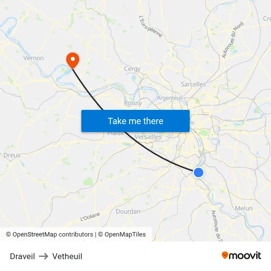 Draveil to Vetheuil map