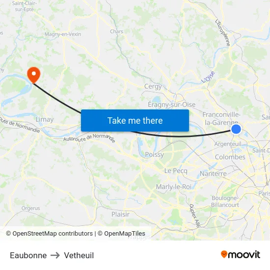 Eaubonne to Vetheuil map